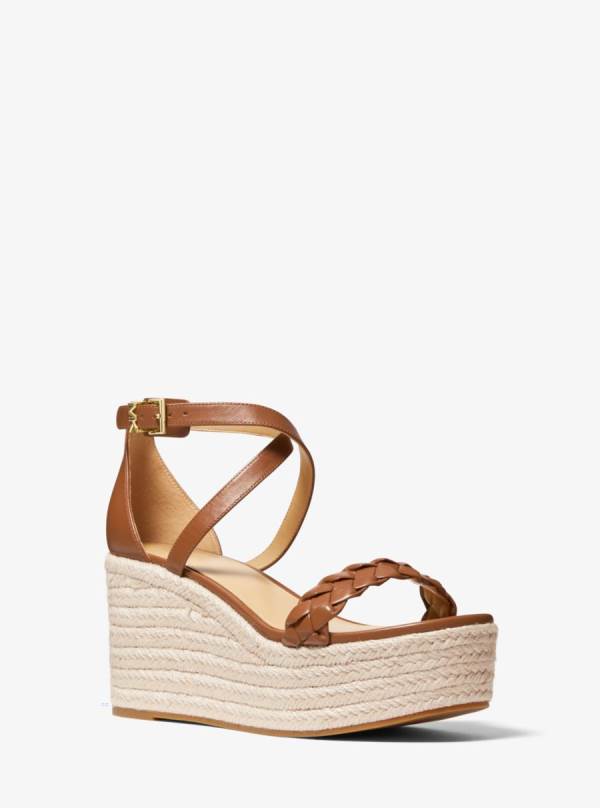 Damske Sandále Michael Kors Serena Leather Wedge Hnede - Topanky Michael Kors Lacne | PKCUW-0385